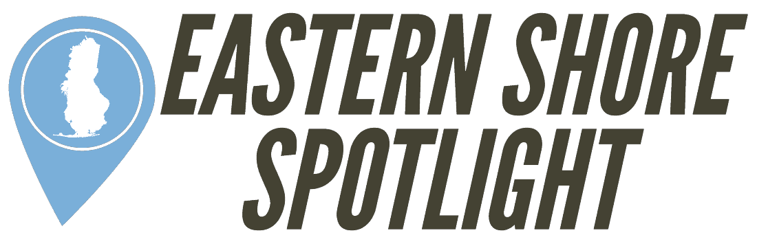 A blue map pin icon with a white land silhouette sits next to the bold, uppercase text "EASTERN SHORE SPOTLIGHT," highlighting Fairhope & Spanish Fort and print marketing reaching residents in Daphne.