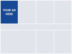 ad-size-4x3 A webpage layout with several empty rectangles; the top left box is blue with "YOUR AD HERE" in white, perfect for print marketing reaching residents in Daphne or Fairhope small business marketing support.